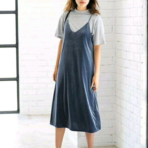 🌠2/$35🌠 Uniqlo Velour Slip Dress Midnight Blue - Picture 1 of 8